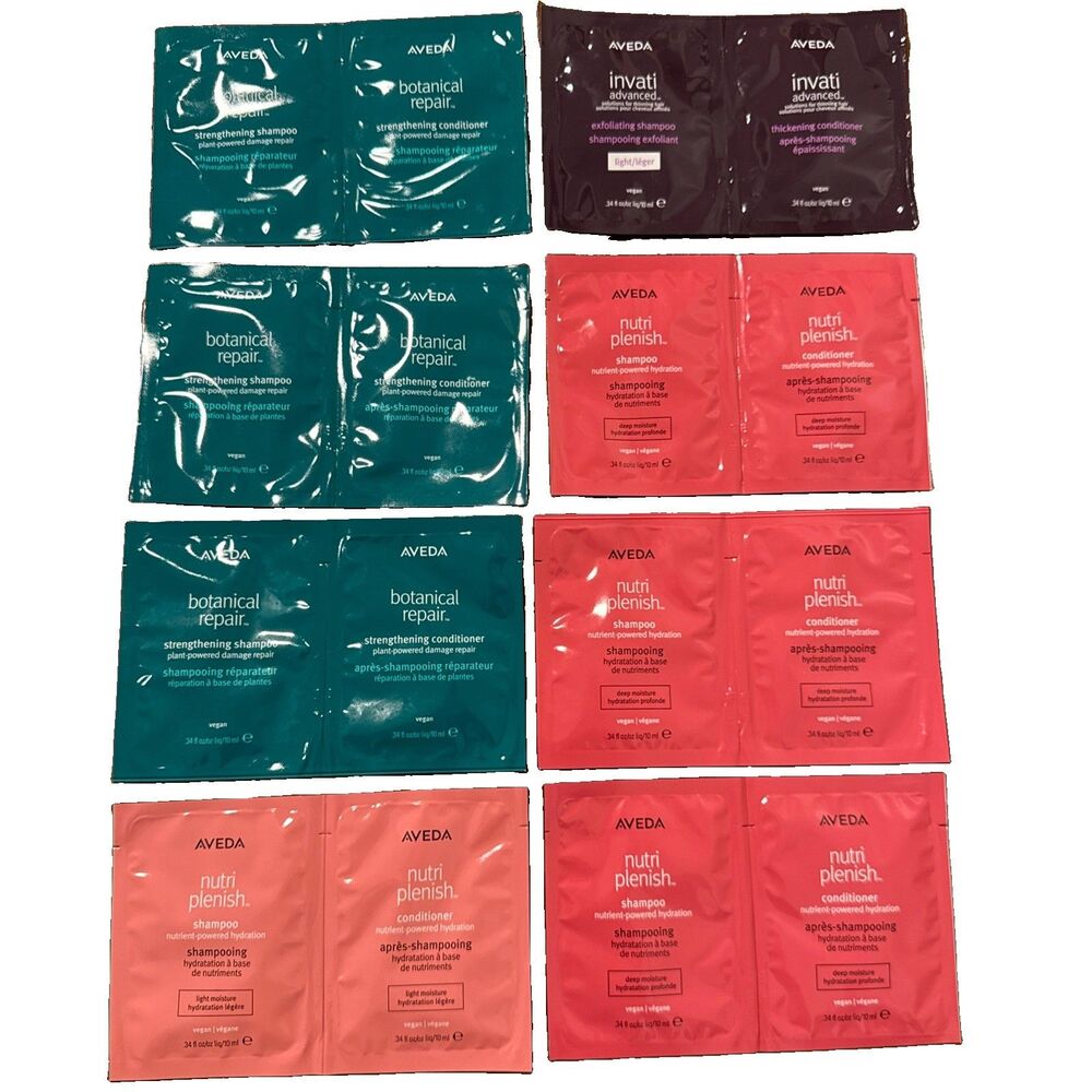 Aveda hair treatments, shampoo conditioner, packets 8 sets